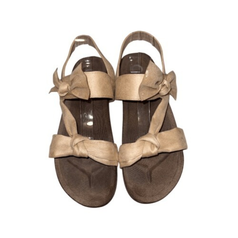 Journee Collection Xanndra Tan Bow Slip-On Sandals Faux Suede Size‎ 12